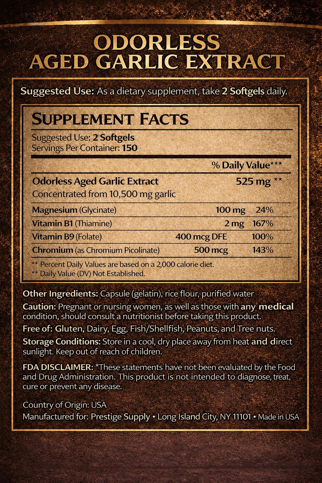 Aged Garlic Extract with Magnesium Chromium B1 & B9 300 Capsules B933653