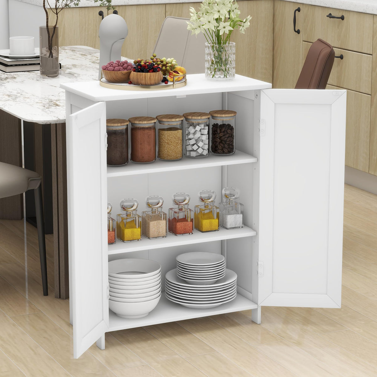 White 2 Door Bathroom Floor Storage Cabinet T49470