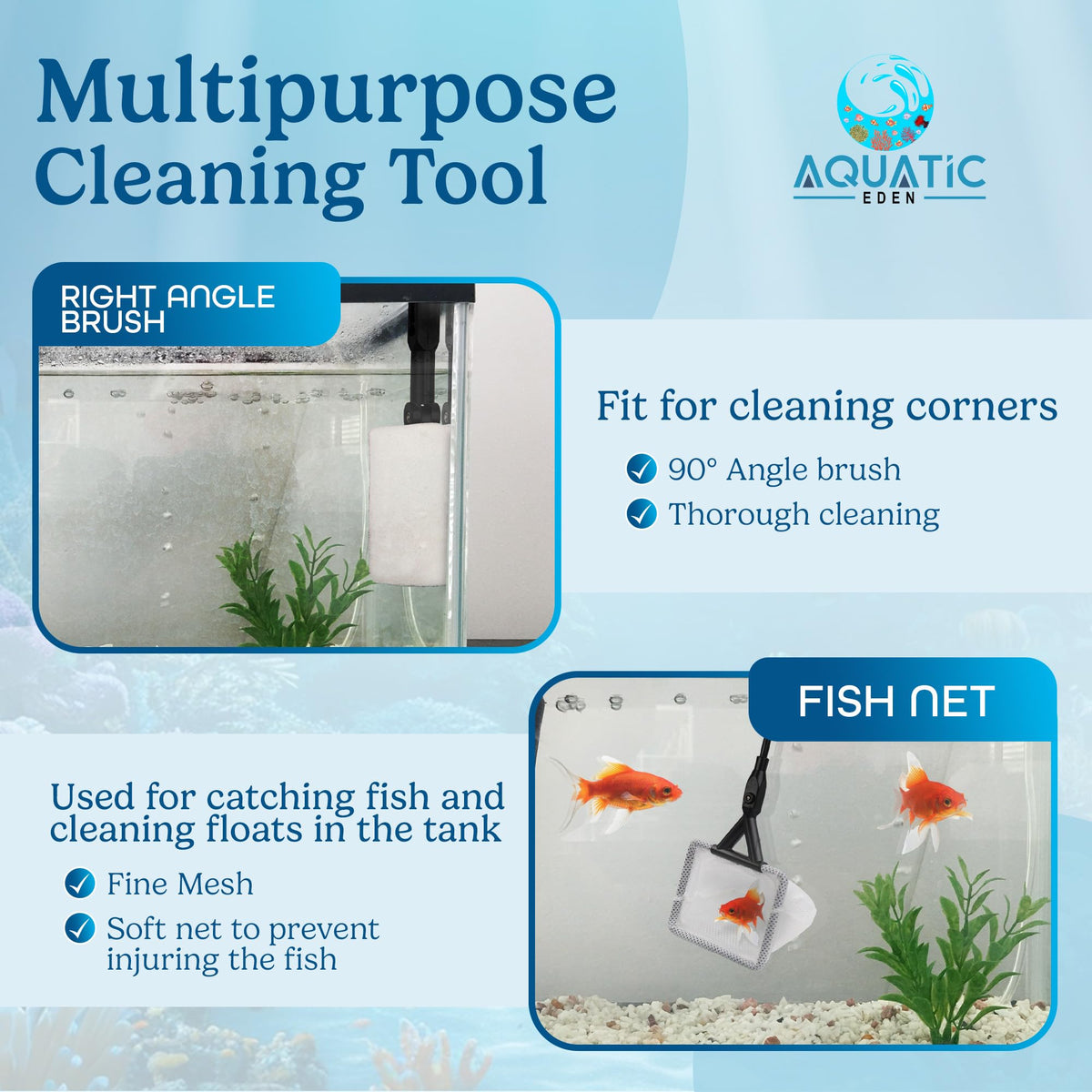 7 in 1 Aquarium Cleaning Kit with Algae Scraper, Fish Net, Gravel Rake & Brush O141688