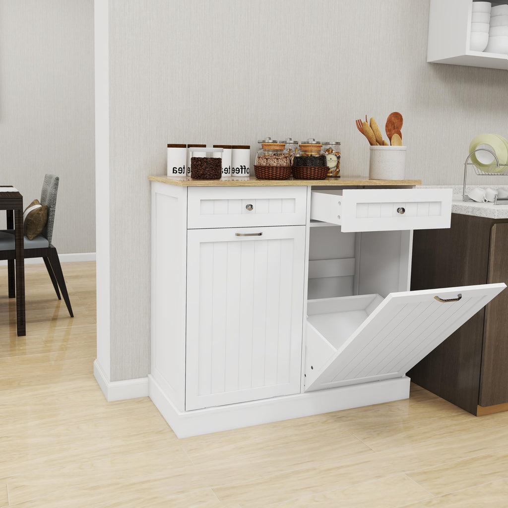 White 2x10 Gallon Solid Wood Trash Cabinet M6349