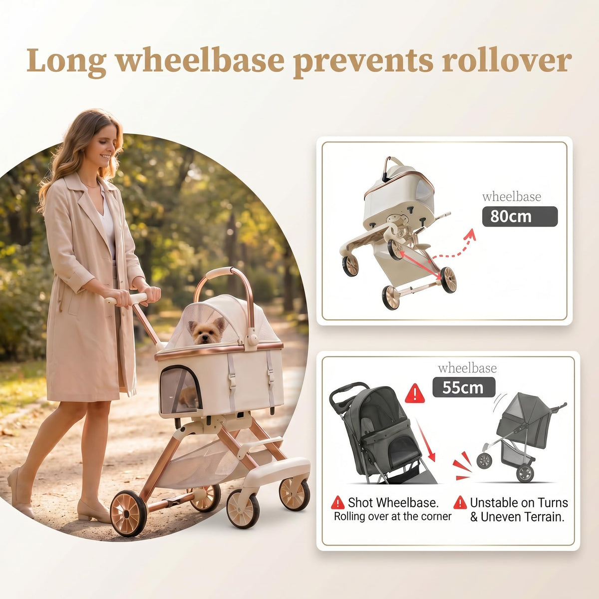 Pink Pet Stroller with One-Touch Brake Z7204