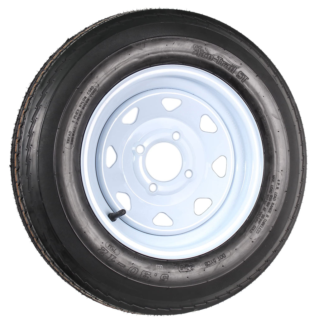 Trailer Tire Rim Assembly 5.30-12 Load B 4 Lug White T1116