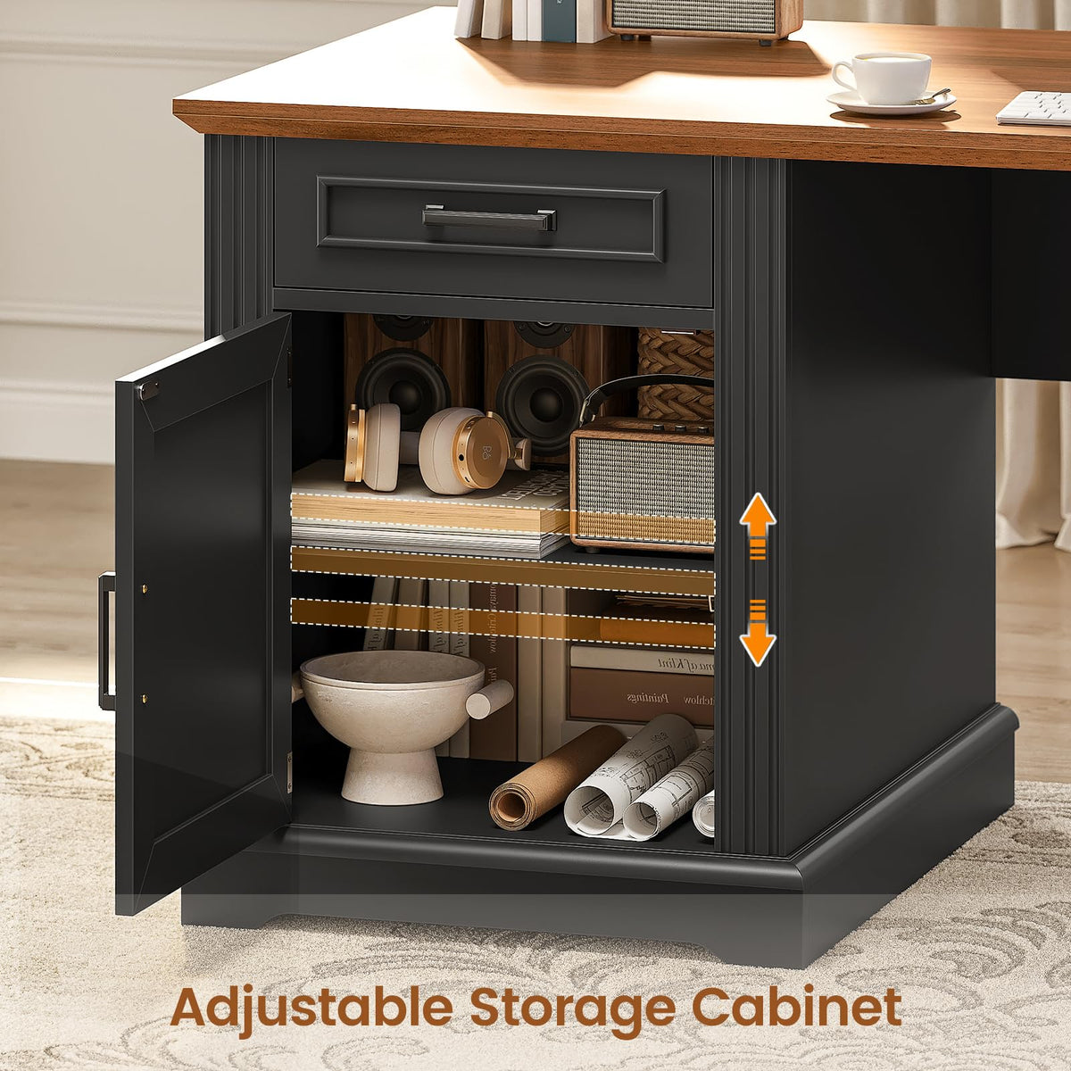 69" L Shaped Desk with Drawers and Storage Cabinet H685319