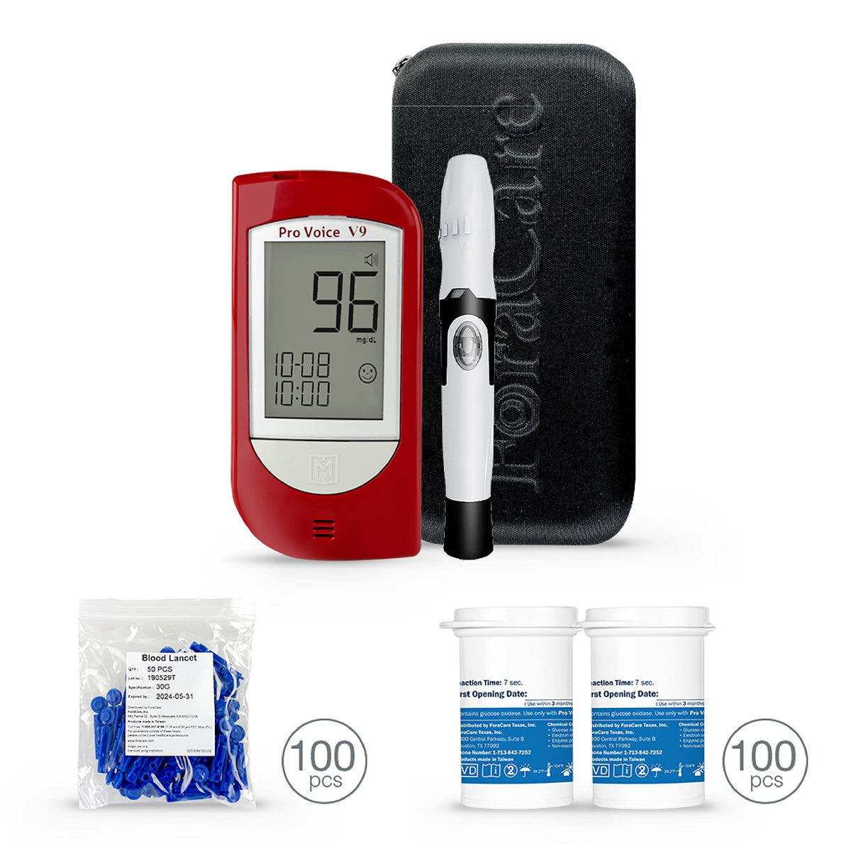 Talking Glucometer Diabetes Testing Kit with 100 Test Strips and 100 Lancets F6217