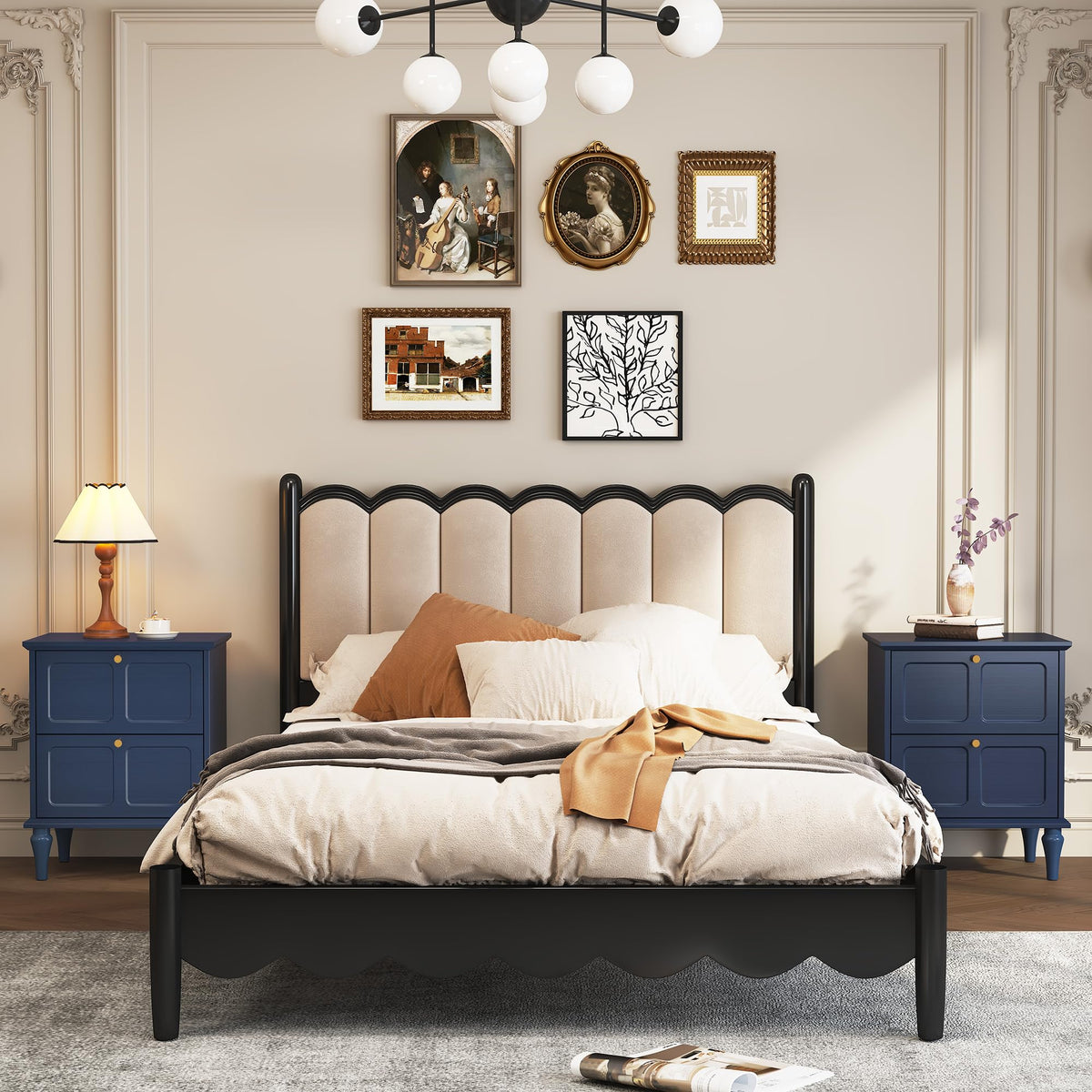 Blue Wood Nightstands Set of 2 with 2 Drawers R914