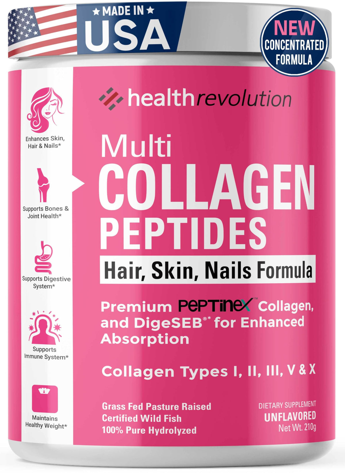 Hydrolyzed Multi Collagen Peptides Powder Types I, II, III, V, X Unflavored F99011