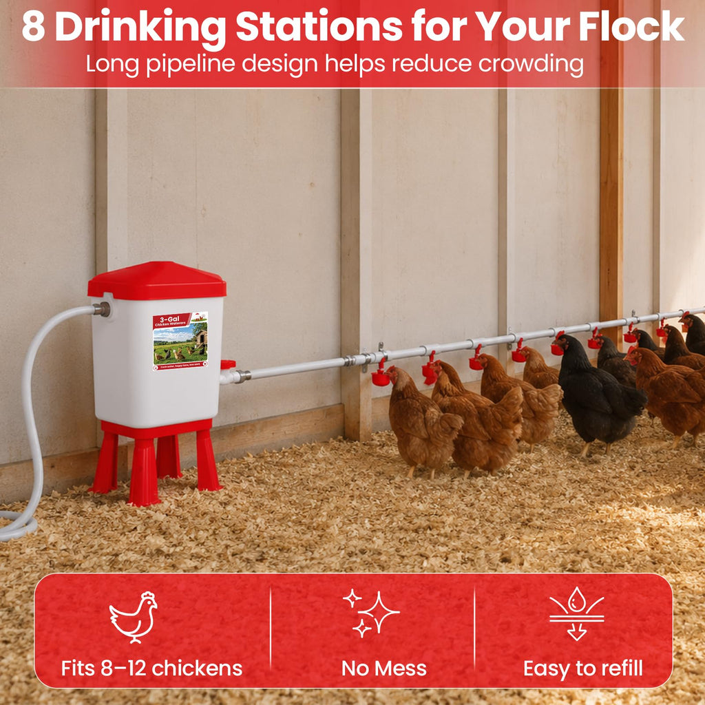 Automatic Chicken Waterer System with 8 Drinking Cups A83414