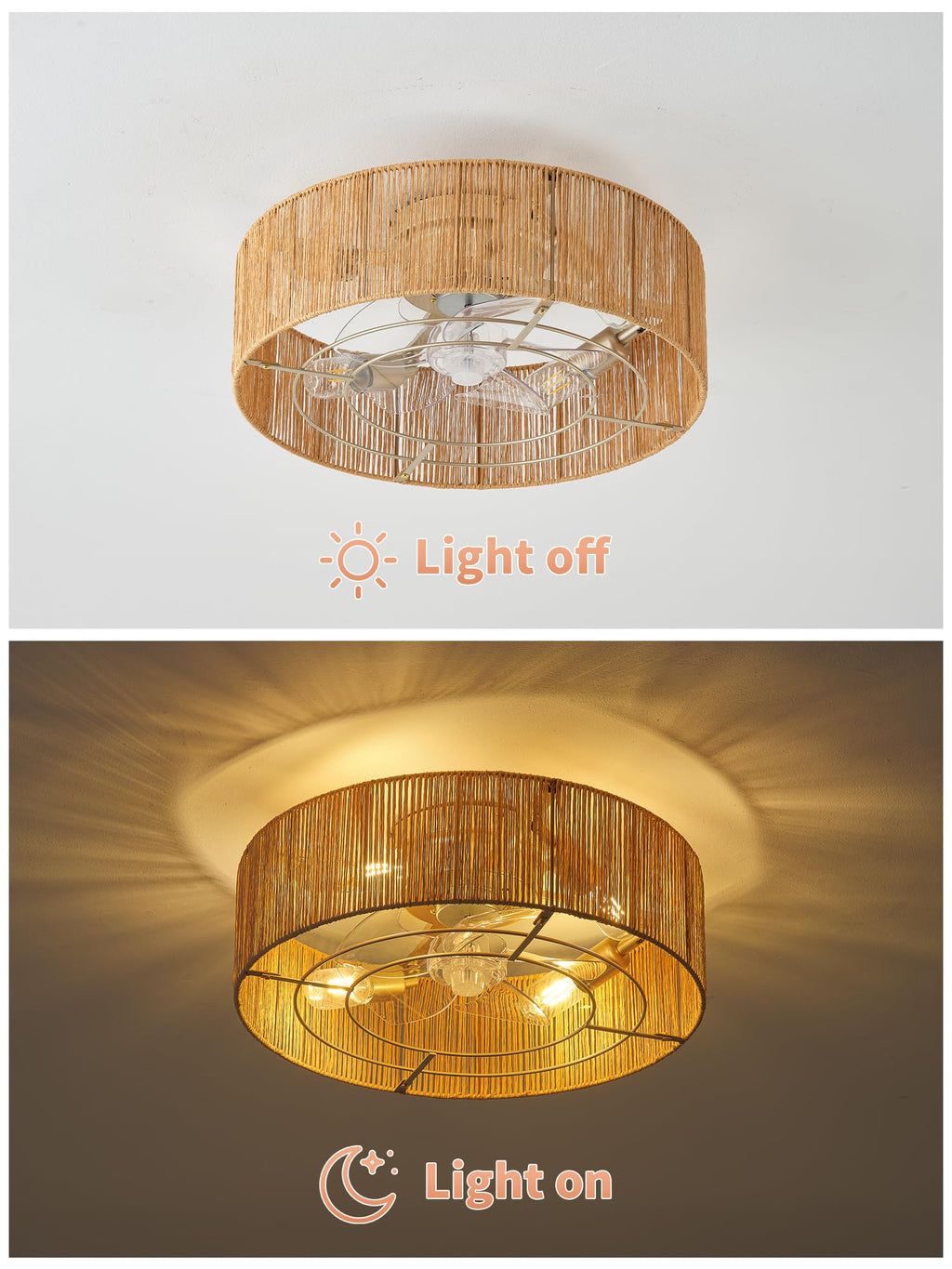 20" Rattan Ceiling Fan with Lights T456