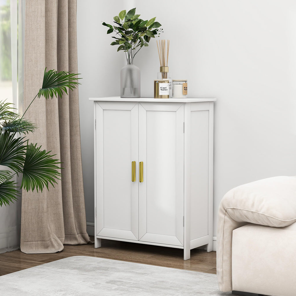 White 2 Door Bathroom Floor Storage Cabinet T49470