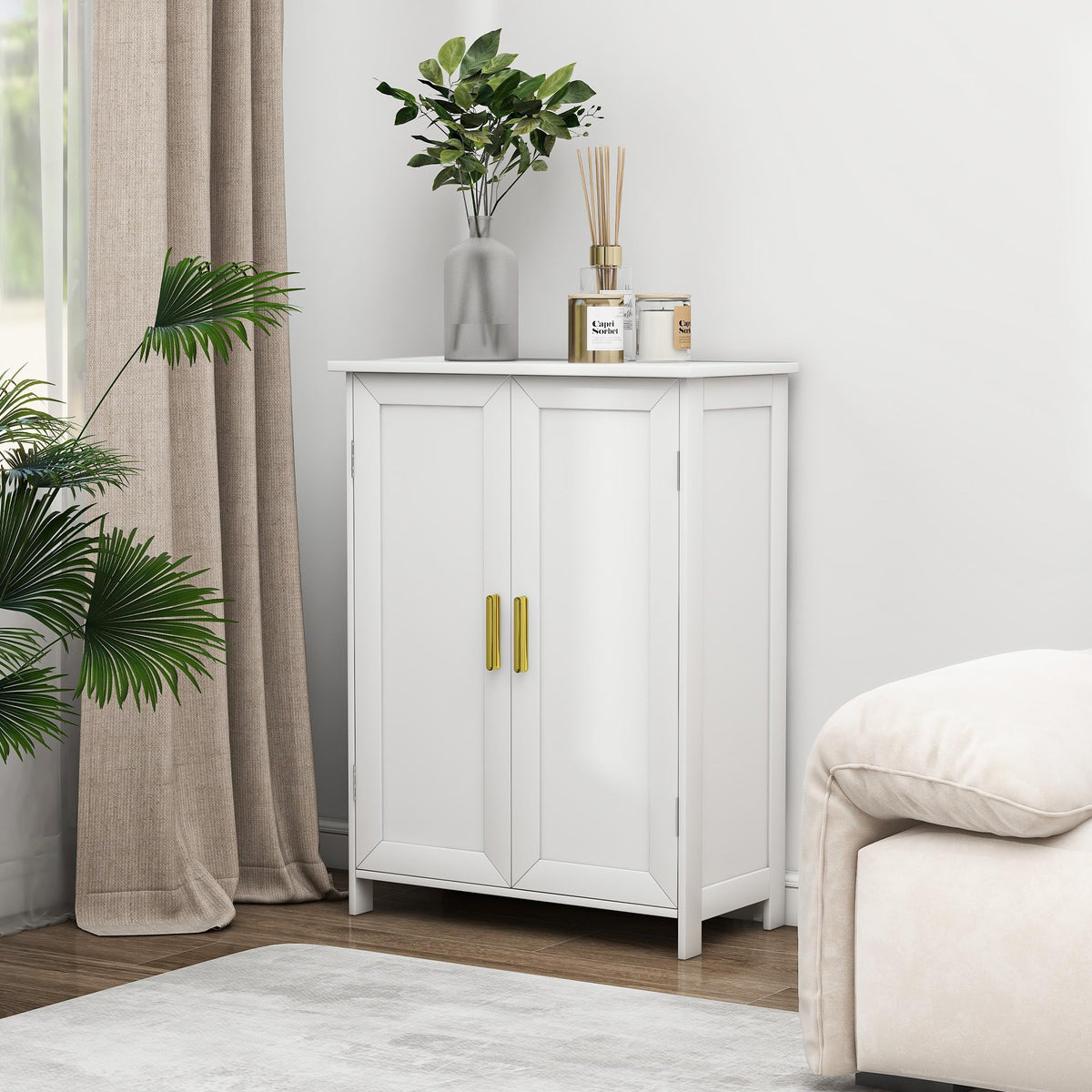 White 2 Door Bathroom Floor Storage Cabinet T49470
