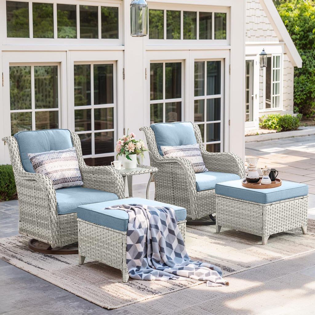 5 Piece Outdoor Swivel Rocker Chairs with Ottomans A34157