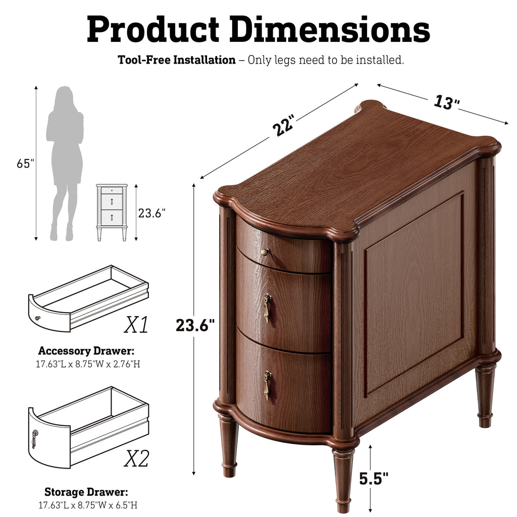 Brown Set of 2 Nightstand with Charging Station and 3 Drawers Q6215
