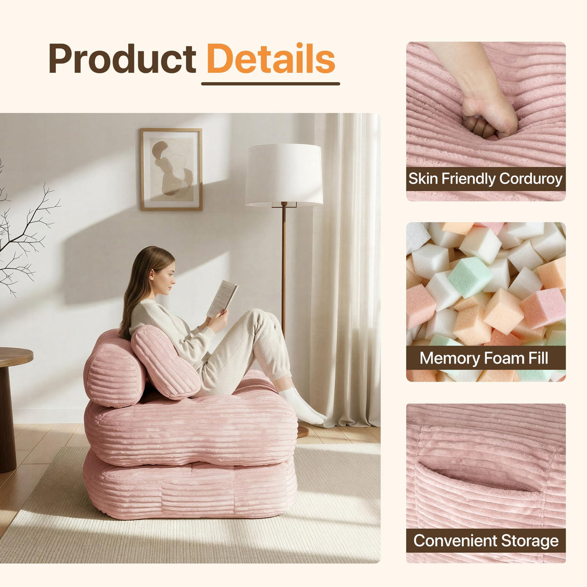 Pink Folding Sofa Bed A875390