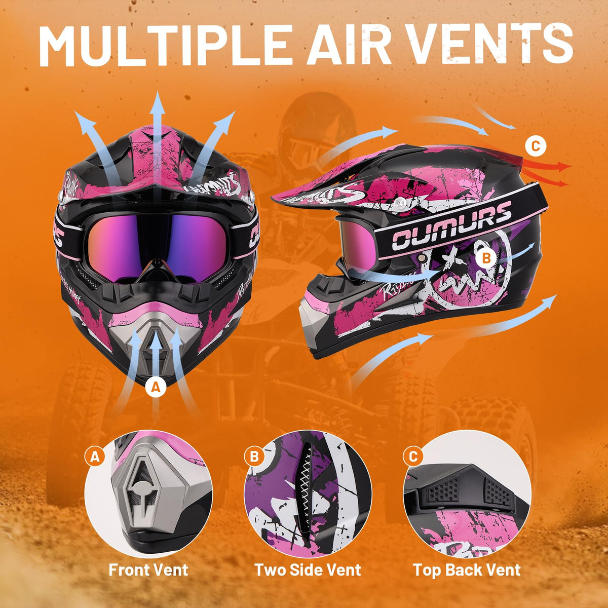 Adjustable Sun Visor Adult ATV Dirt Bike Helmet with Goggles Gloves & Mask J5616