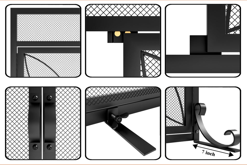 Black Metal Fireplace Screen Magnetic Doors U735495