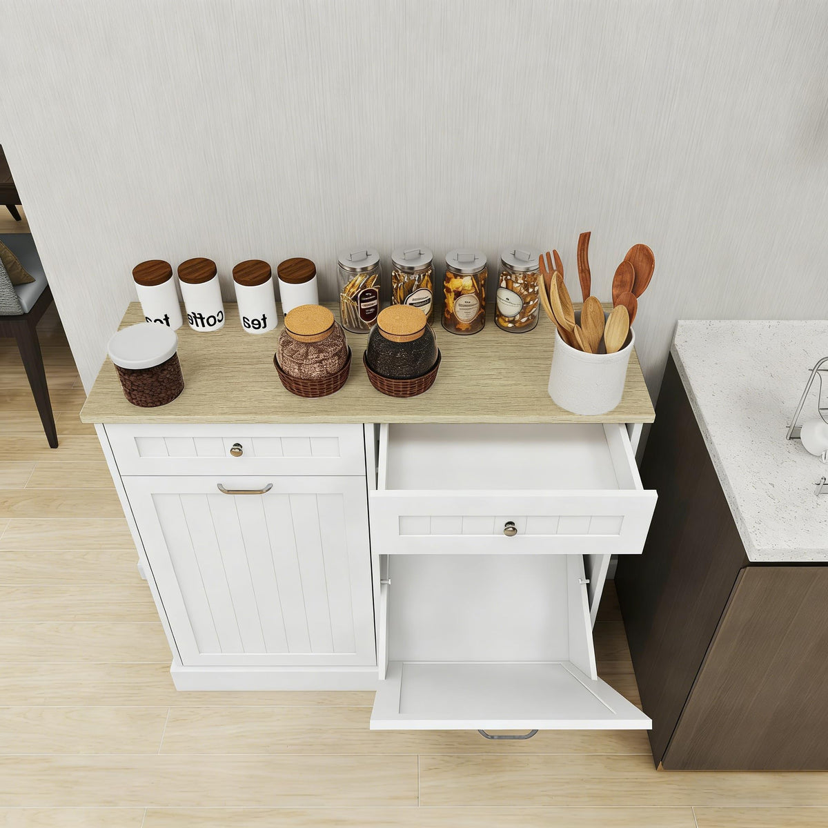 White 2x10 Gallon Solid Wood Trash Cabinet M6349