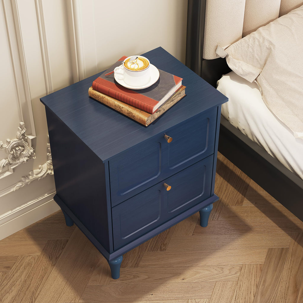 Blue Wood Nightstands Set of 2 with 2 Drawers R914