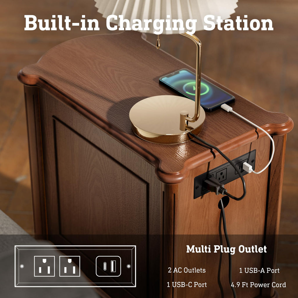 Brown Set of 2 Nightstand with Charging Station and 3 Drawers Q6215