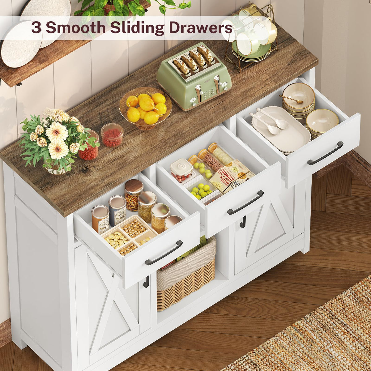 White Storage Cabinet with 3 Drawers and 2 Doors N93069