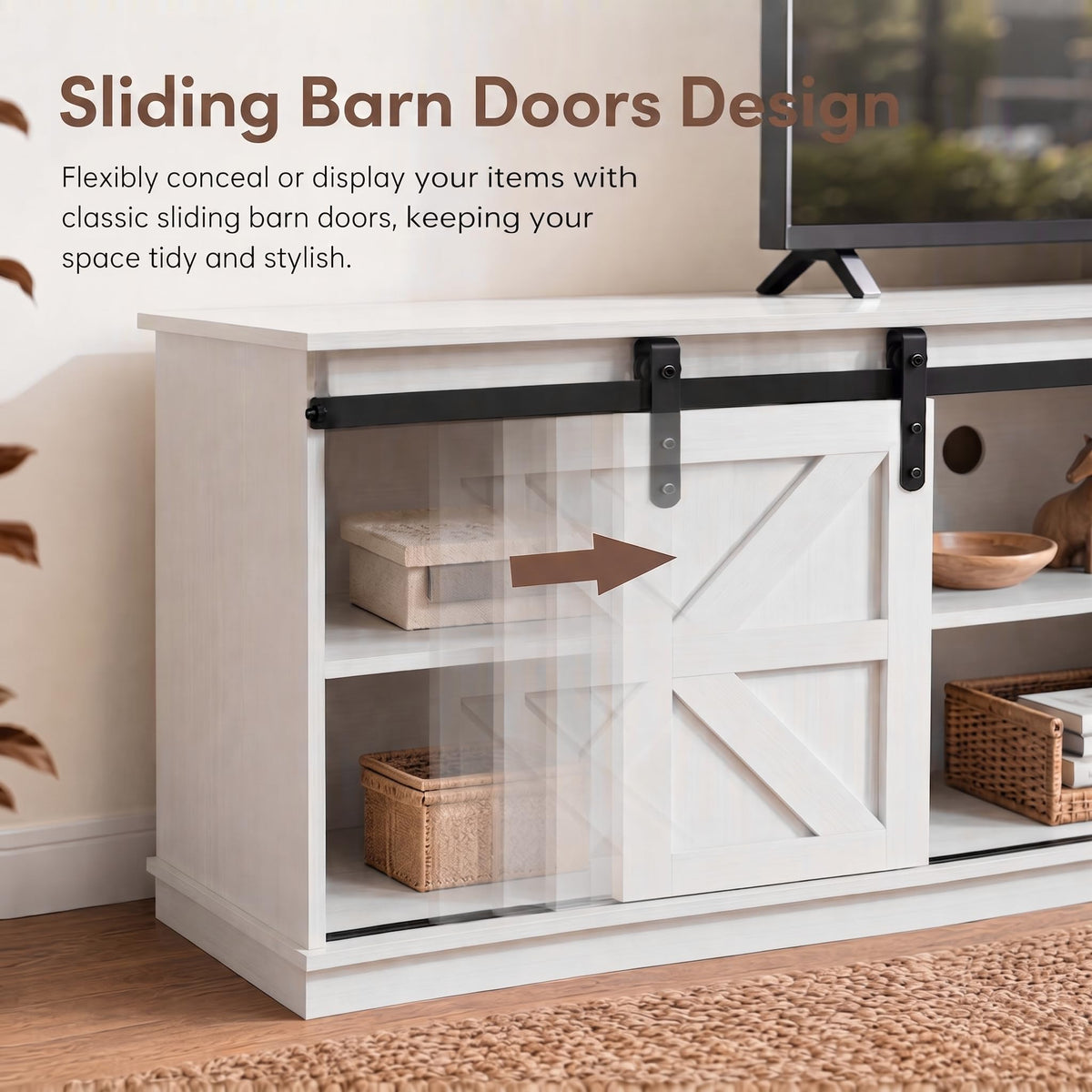 White 58'' TV Stand with Sliding Barn Doors Y556537