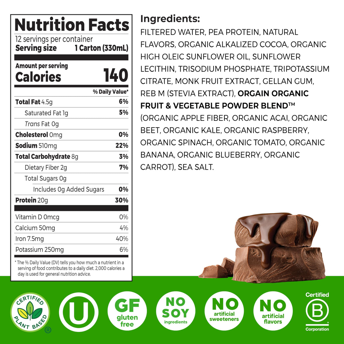 Chocolate 20g Vegan Protein Shake 11 oz 12pk X743884