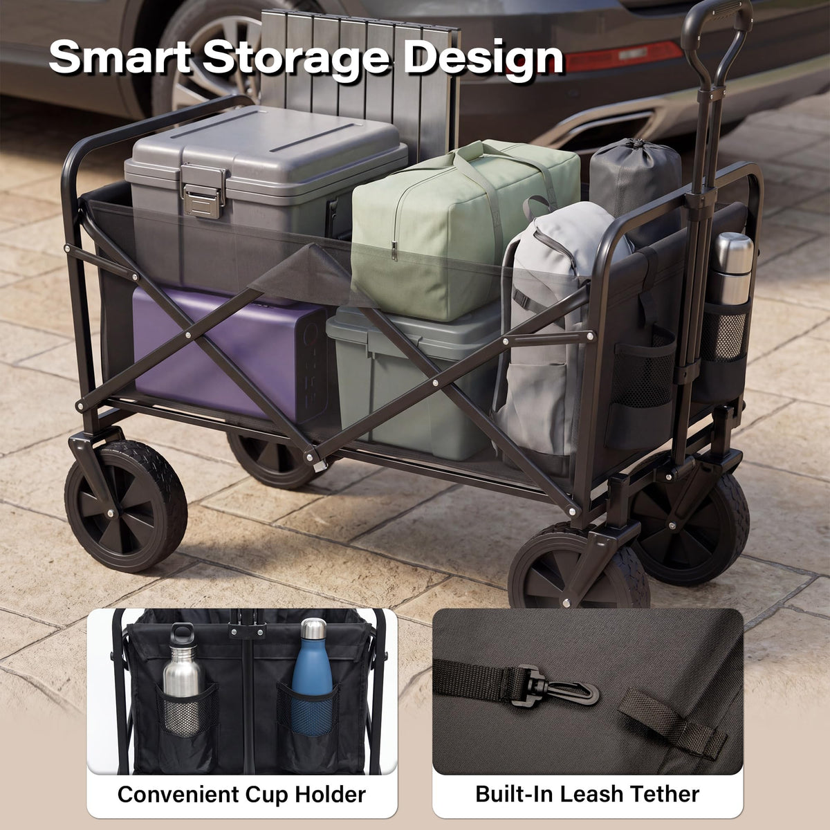 Large Dog Wagon Cart with Canopy, All-Terrain Wheels, Ramp Tailgate G903678