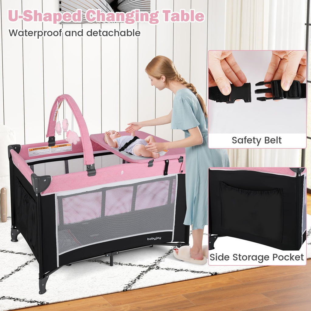 3 in 1 Pink Pack and Play Baby Crib Bassinet X680