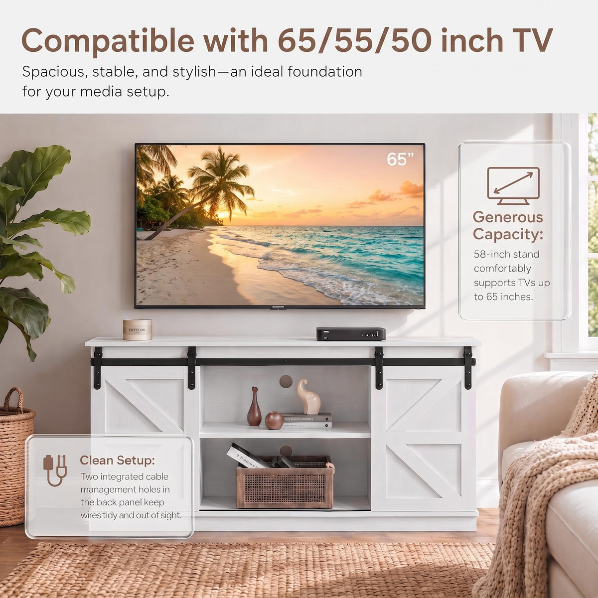 White 58'' TV Stand with Sliding Barn Doors Y556537
