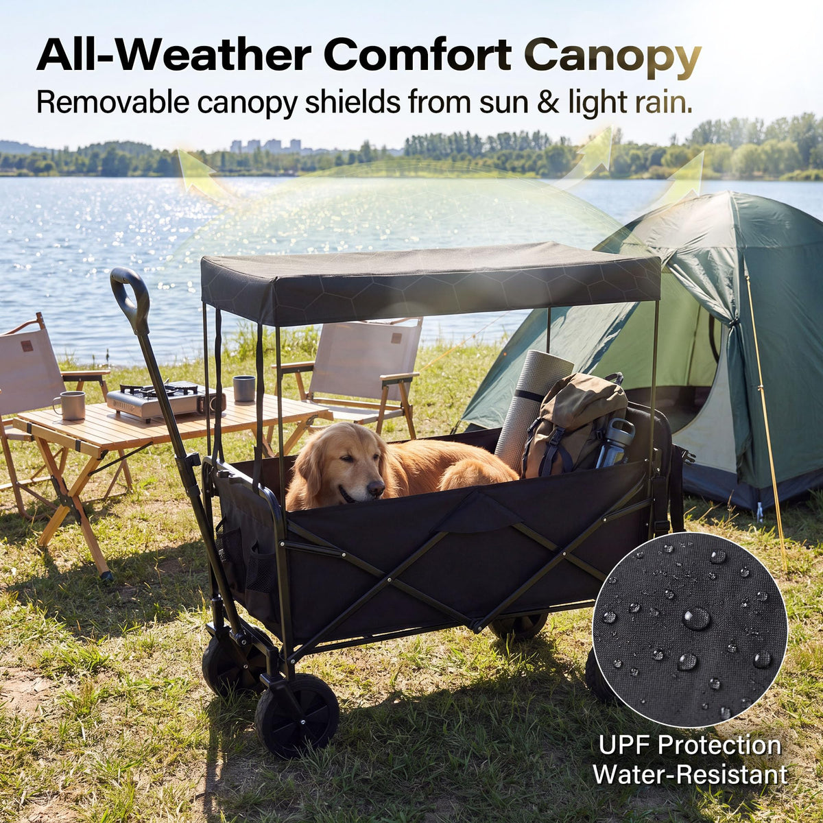 Large Dog Wagon Cart with Canopy, All-Terrain Wheels, Ramp Tailgate G903678