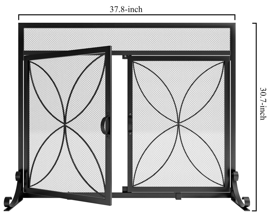 Black Metal Fireplace Screen Magnetic Doors U735495