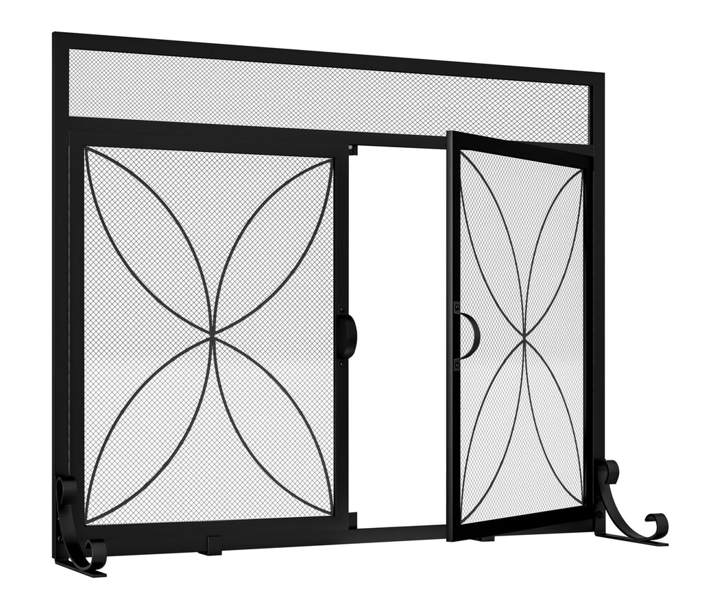 Black Metal Fireplace Screen Magnetic Doors U735495