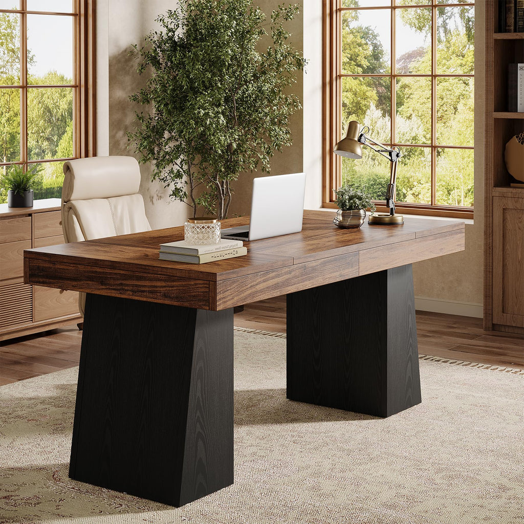 55" Wooden Office Desk with Double Pedestal K14313