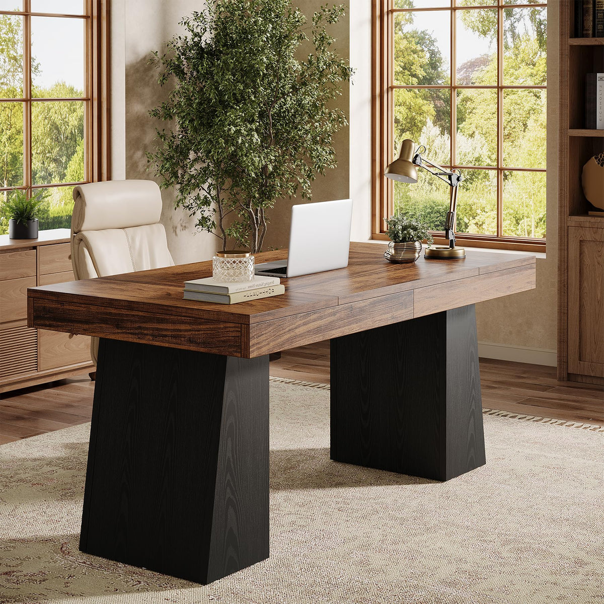 55" Wooden Office Desk with Double Pedestal K14313