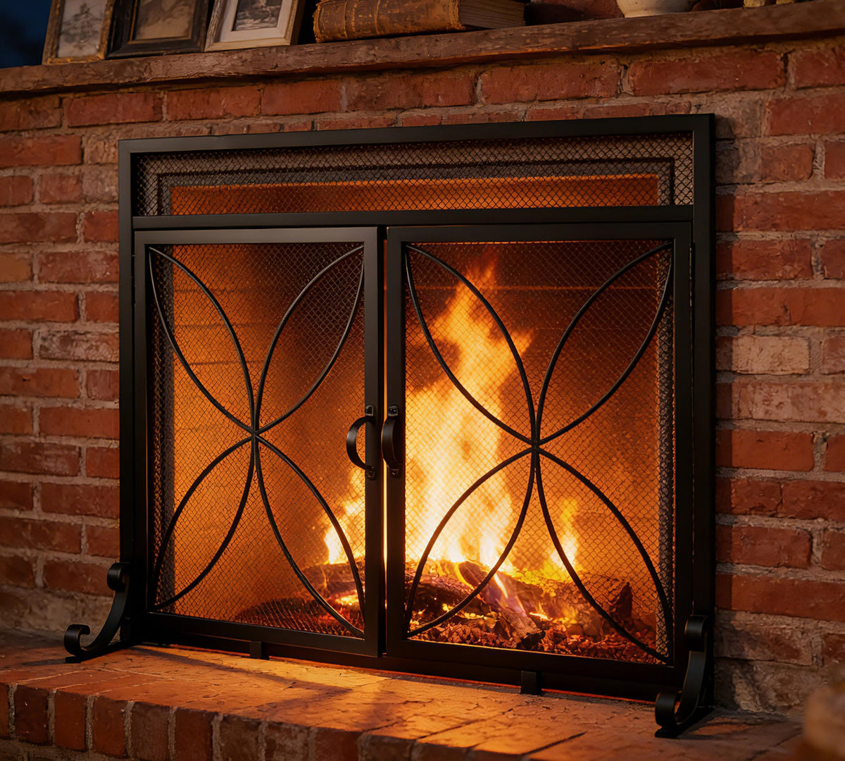 Black Metal Fireplace Screen Magnetic Doors U735495