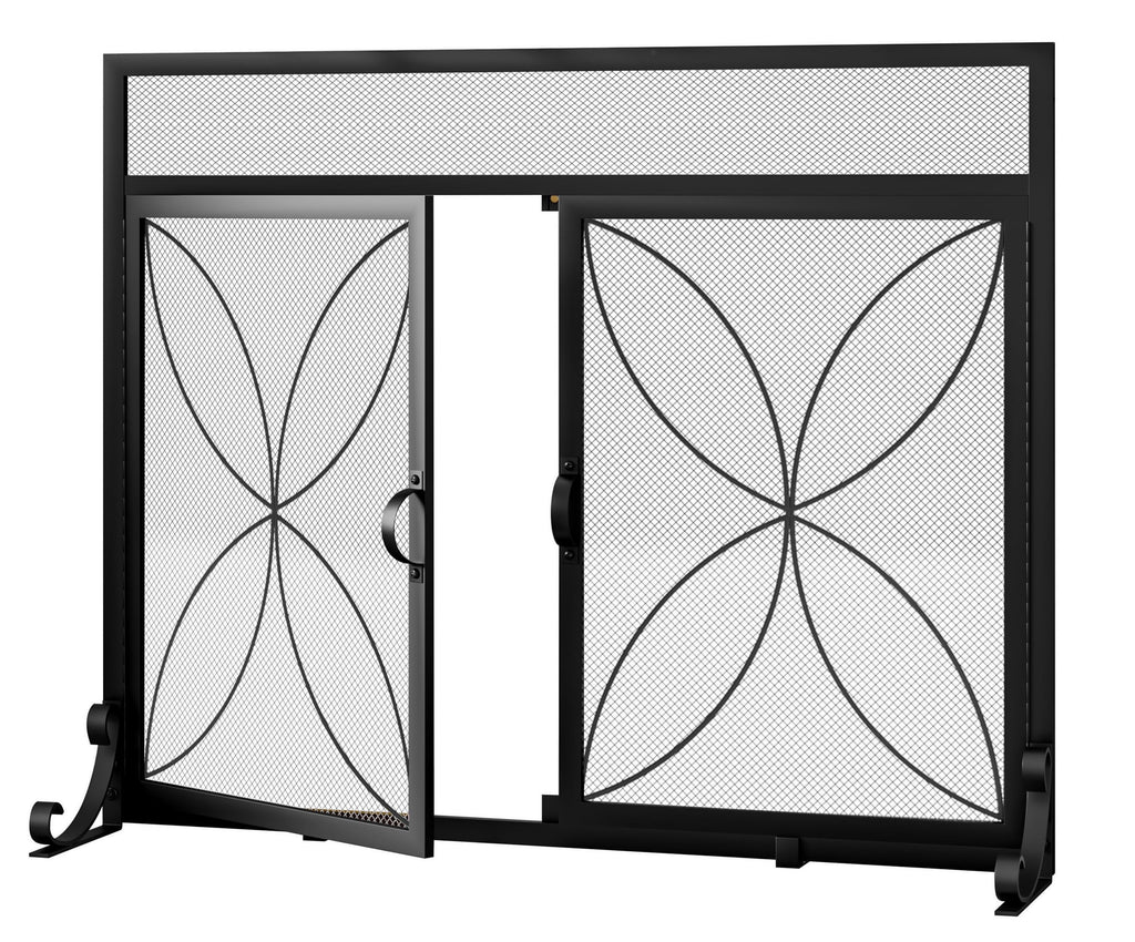 Black Metal Fireplace Screen Magnetic Doors U735495