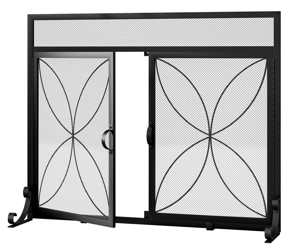 Black Metal Fireplace Screen Magnetic Doors U735495