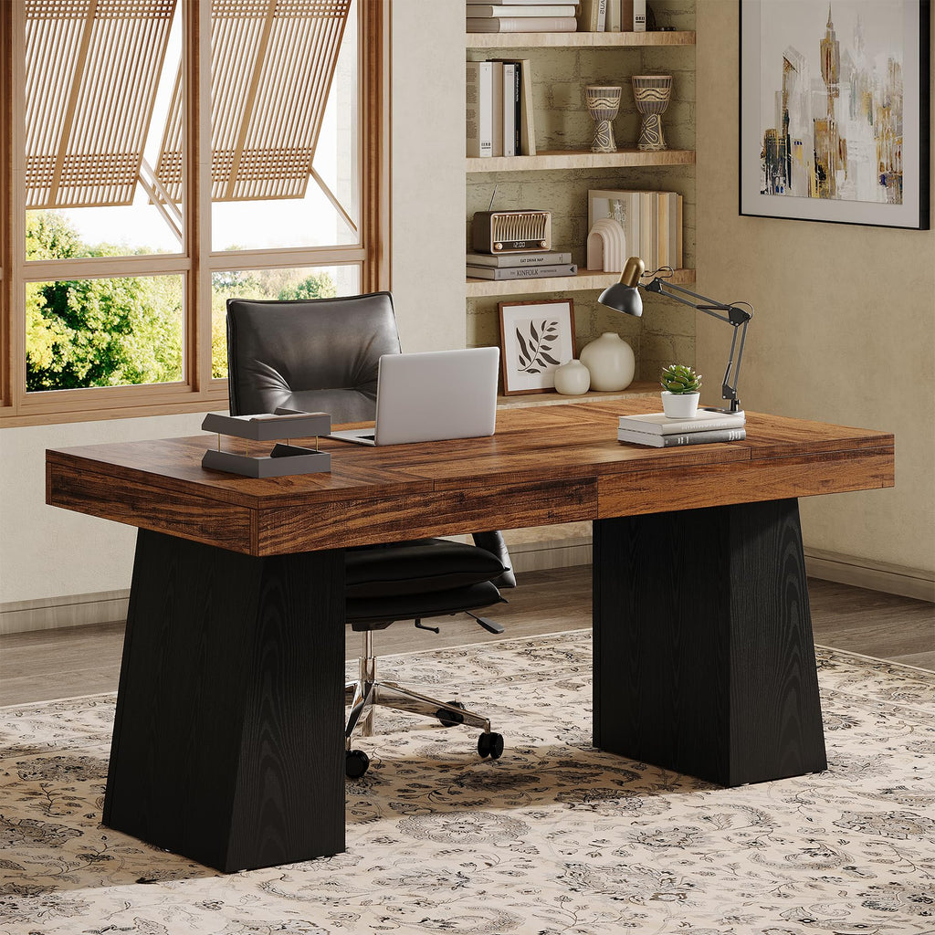 55" Wooden Office Desk with Double Pedestal K14313