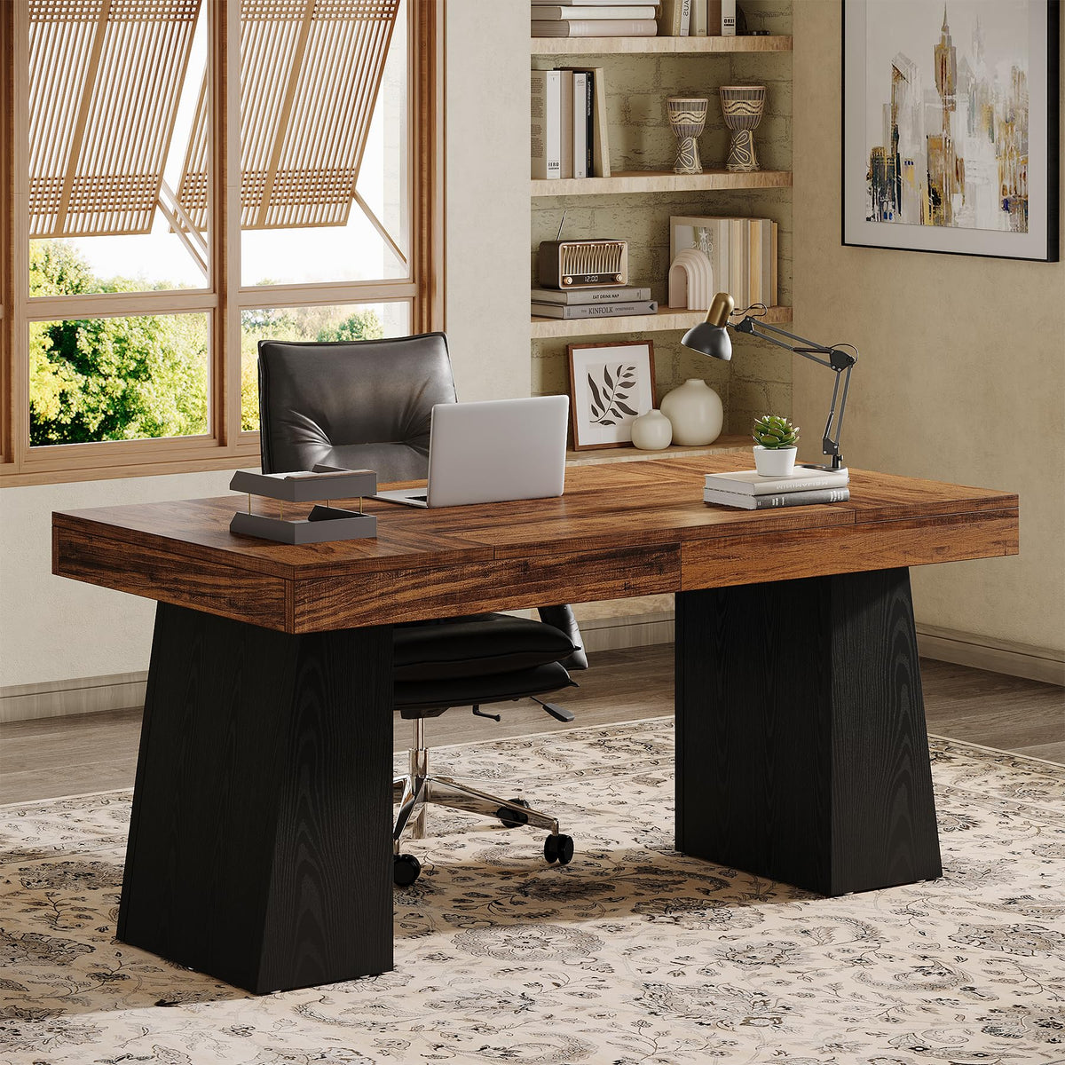 55" Wooden Office Desk with Double Pedestal K14313