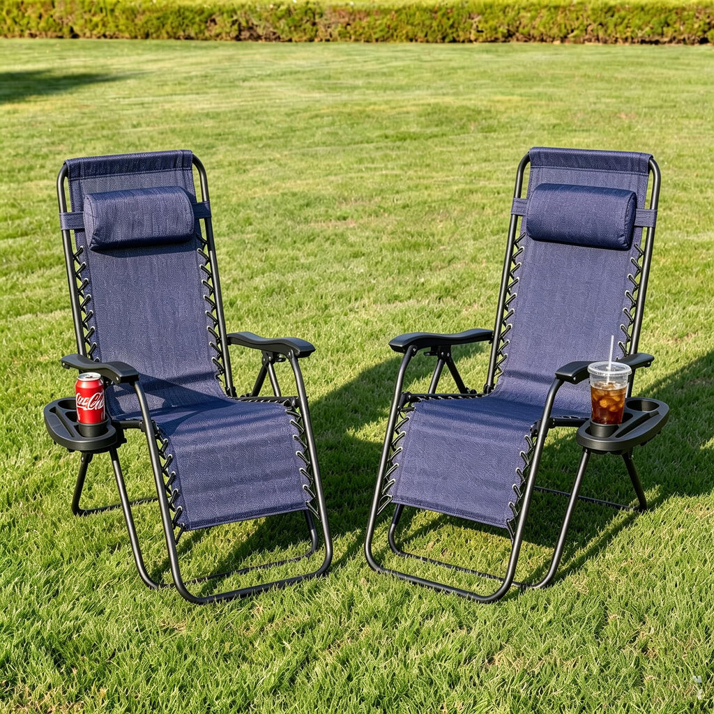 2 Pack Blue 7-Position Adjustable Zero Gravity Chairs X155